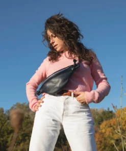 Leather belt bag for women