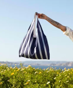Marthe tote bag - vintage navy blue striped fabric