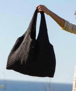 Marthe tote bag - black smocked fabric